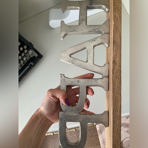 “Happy” Wood Silver Metal Large Decorative Sign Home Decor Made in India EUC 20” - Picture 7 of 9